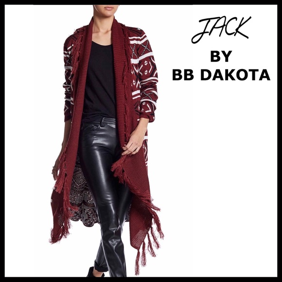 Jack by BB Dakota Sweaters - LONG MAXI BOHO FRINGE TRIM LONG CATDIGAN JACKET